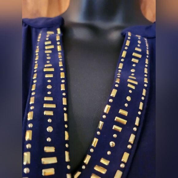 Navy Blue Tunic with Embellished Neckline - Picture 2 of 4